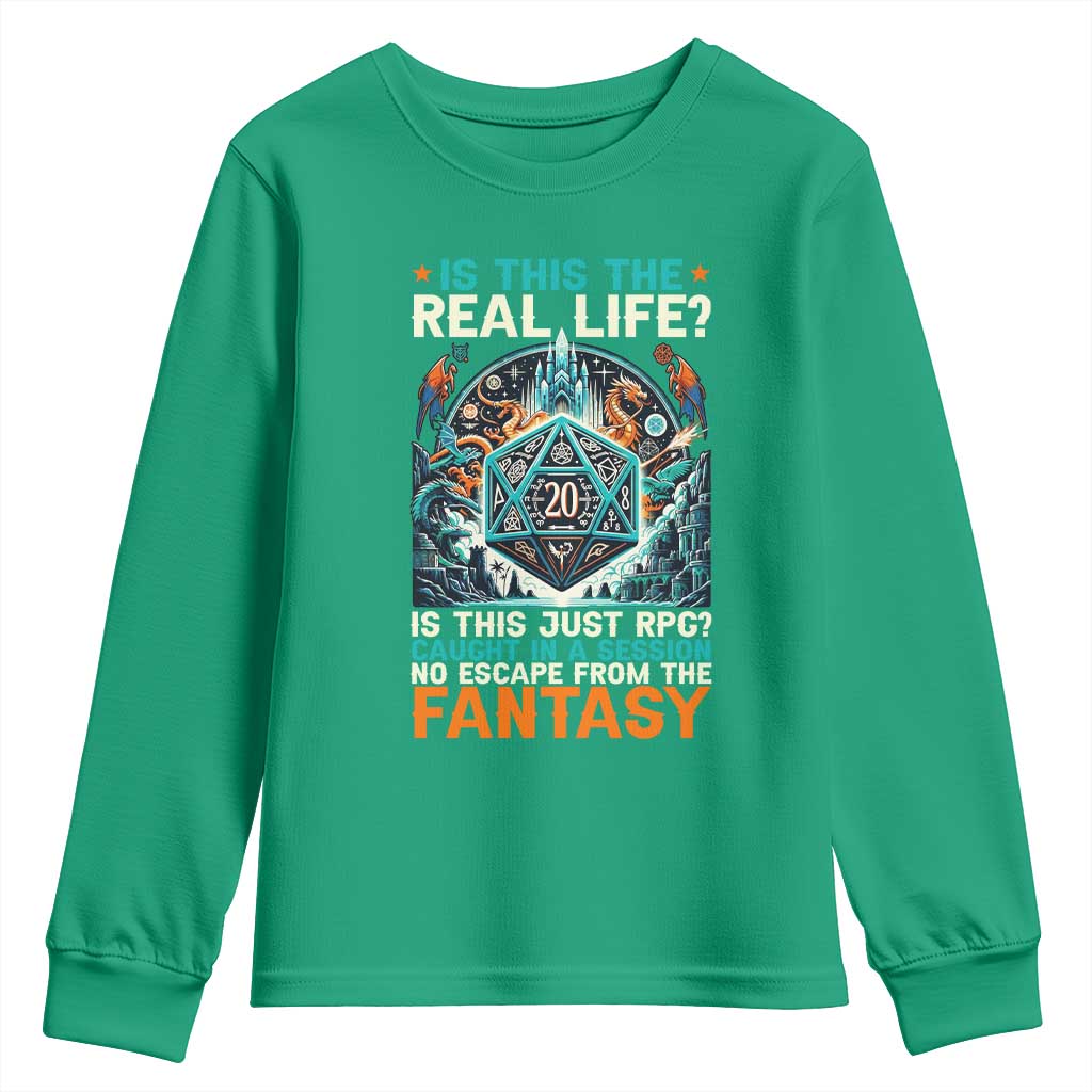 Is This the Real Life RPG Parody Fantasy Dice Youth Sweatshirt Funny Epic Tabletop Dungeon Roleplay Game Fans - Wonder Print Shop