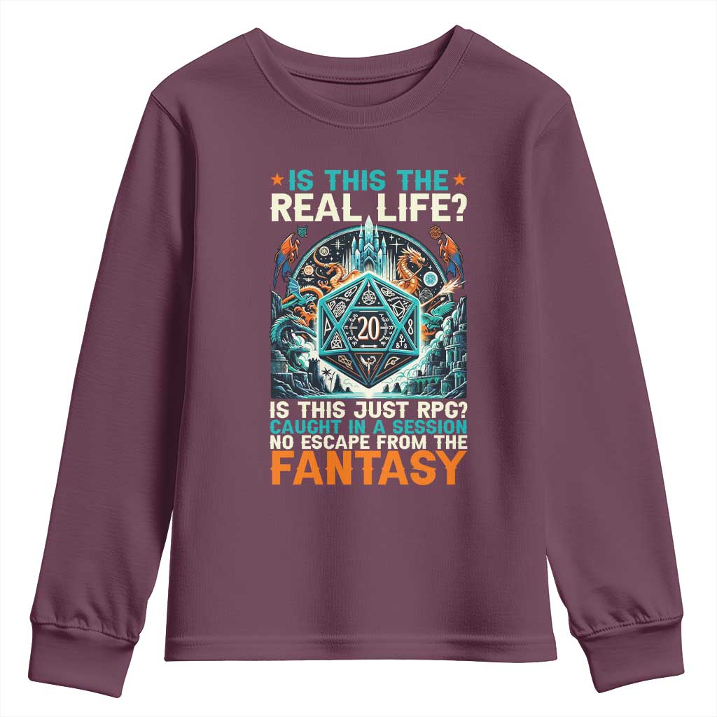 Is This the Real Life RPG Parody Fantasy Dice Youth Sweatshirt Funny Epic Tabletop Dungeon Roleplay Game Fans - Wonder Print Shop