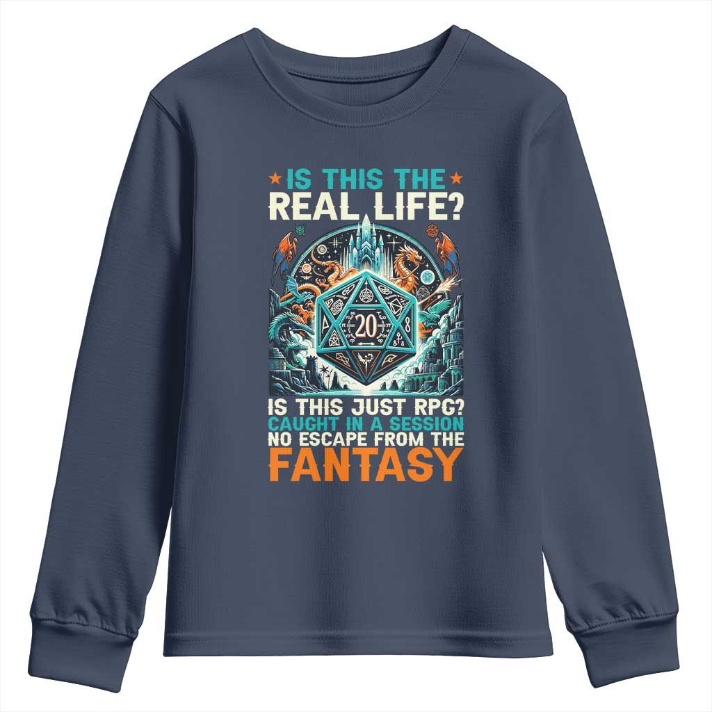 Is This the Real Life RPG Parody Fantasy Dice Youth Sweatshirt Funny Epic Tabletop Dungeon Roleplay Game Fans - Wonder Print Shop