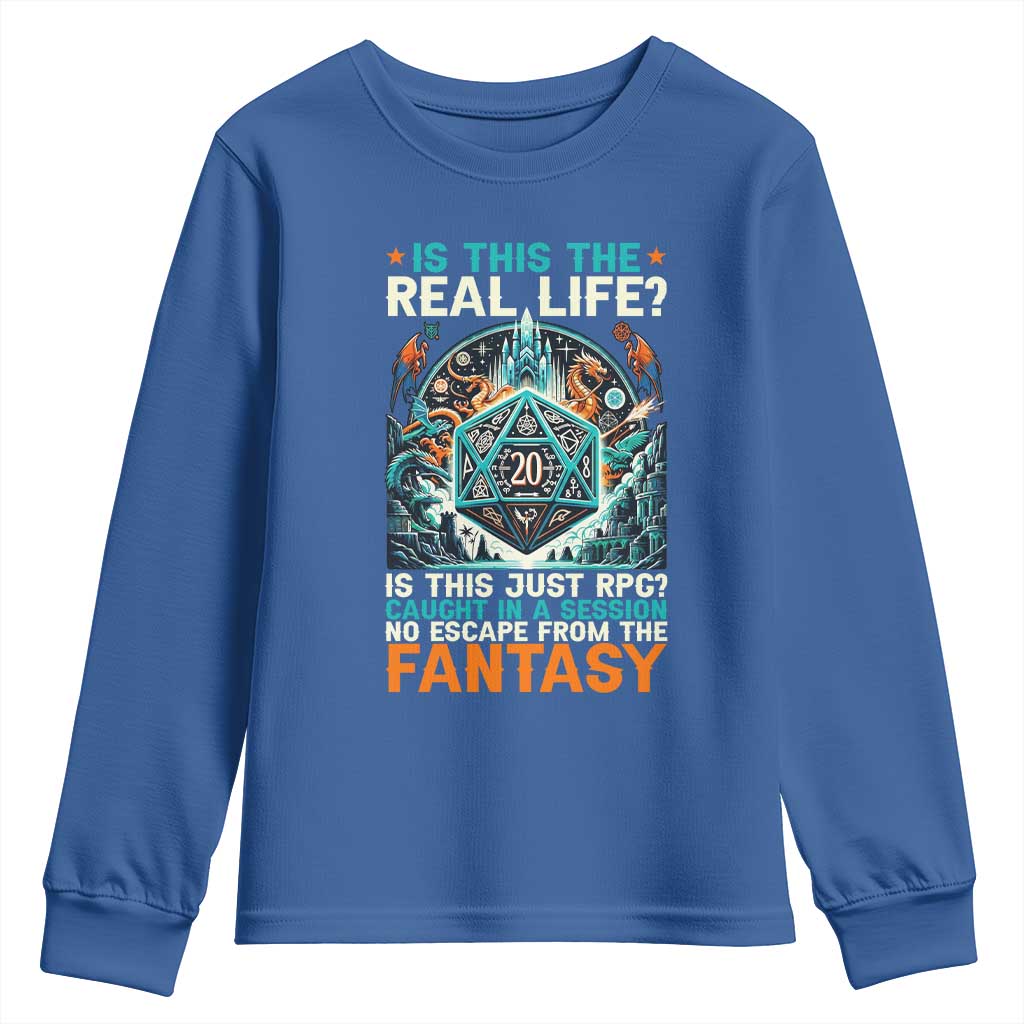 Is This the Real Life RPG Parody Fantasy Dice Youth Sweatshirt Funny Epic Tabletop Dungeon Roleplay Game Fans - Wonder Print Shop