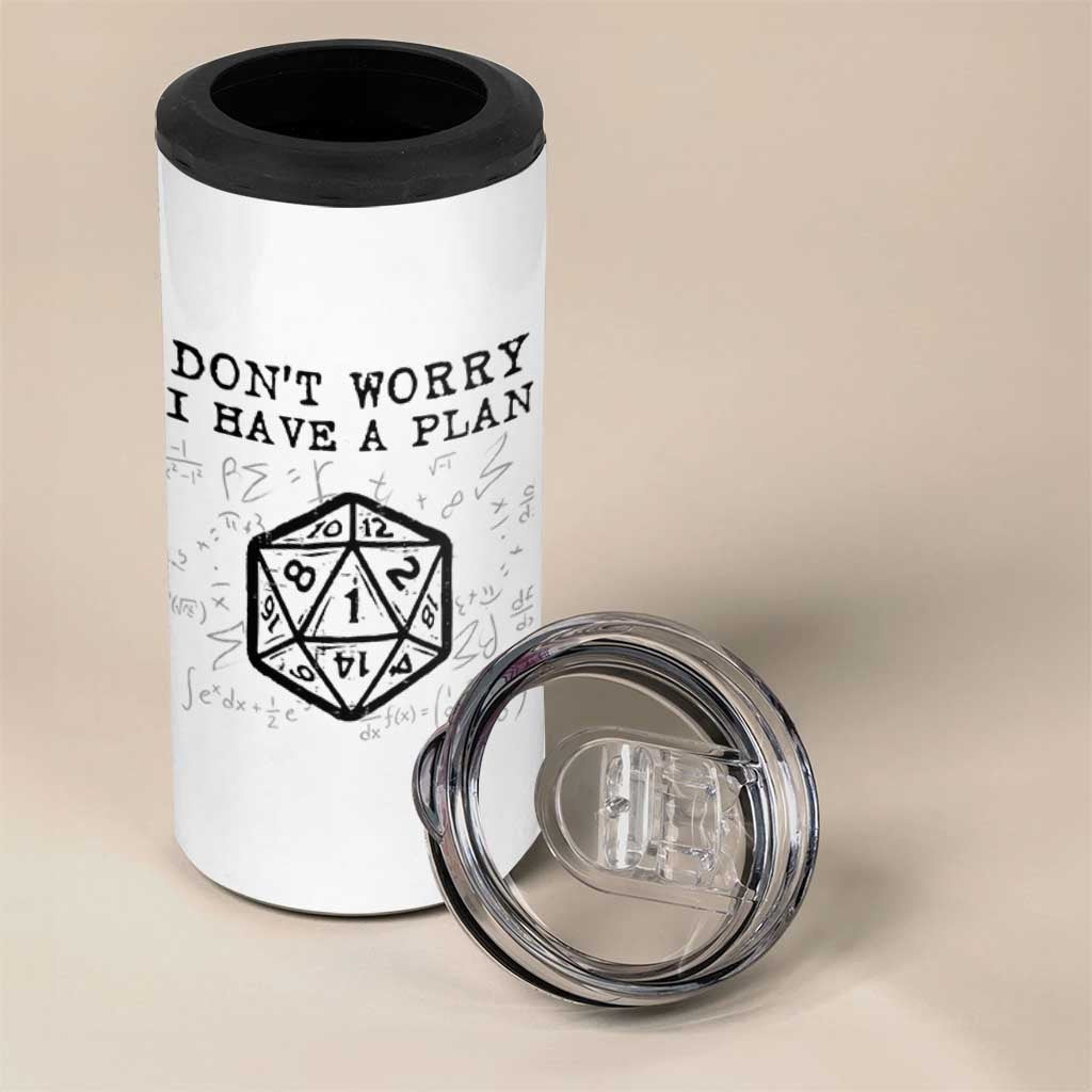Don’t Worry I Have a Plan Dice Humor 4 in 1 Can Cooler Tumbler Funny Tabletop RPG Dungeon Roleplay Fans - Wonder Print Shop