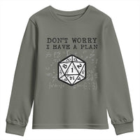 Don’t Worry I Have a Plan Dice Humor Youth Sweatshirt Funny Tabletop RPG Dungeon Roleplay Fans - Wonder Print Shop