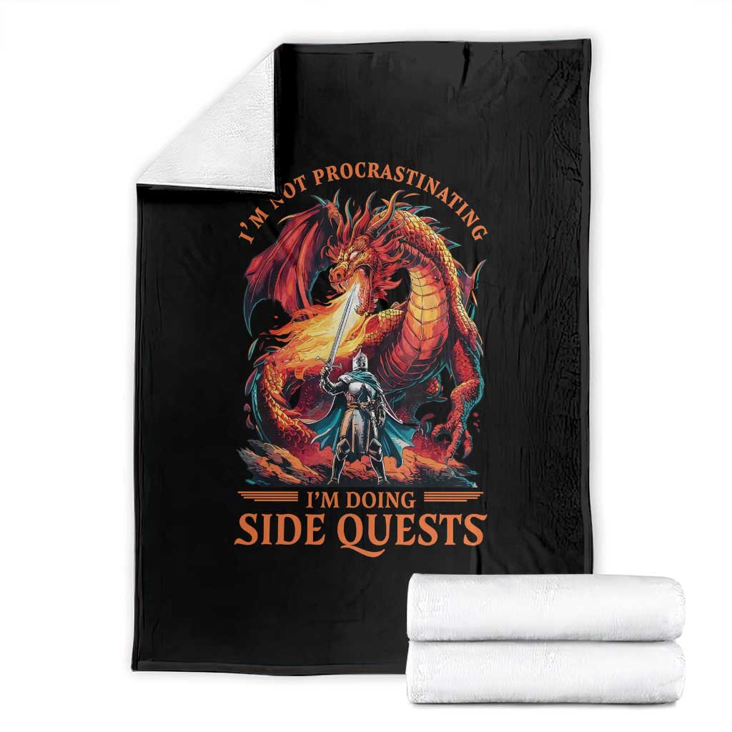 I’m Not Procrastinating I’m Doing Side Quests Throw Blanket Fantasy Gamer Humor Epic Dragon RPG Adventure - Wonder Print Shop