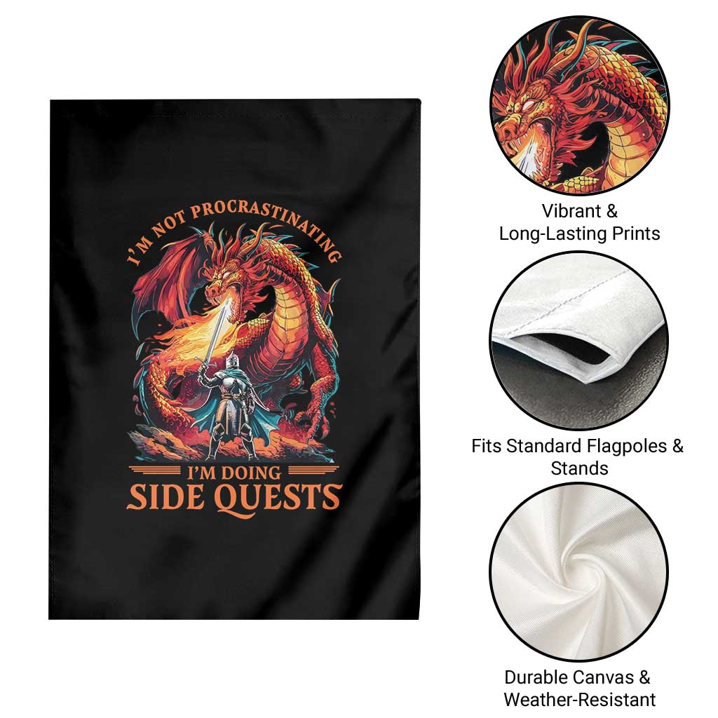 I’m Not Procrastinating I’m Doing Side Quests Garden Flag Fantasy Gamer Humor Epic Dragon RPG Adventure - Wonder Print Shop