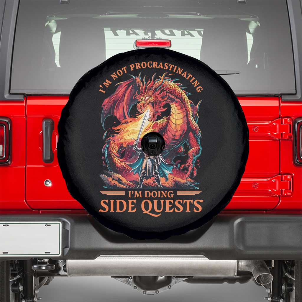I’m Not Procrastinating I’m Doing Side Quests Spare Tire Cover Fantasy Gamer Humor Epic Dragon RPG Adventure - Wonder Print Shop