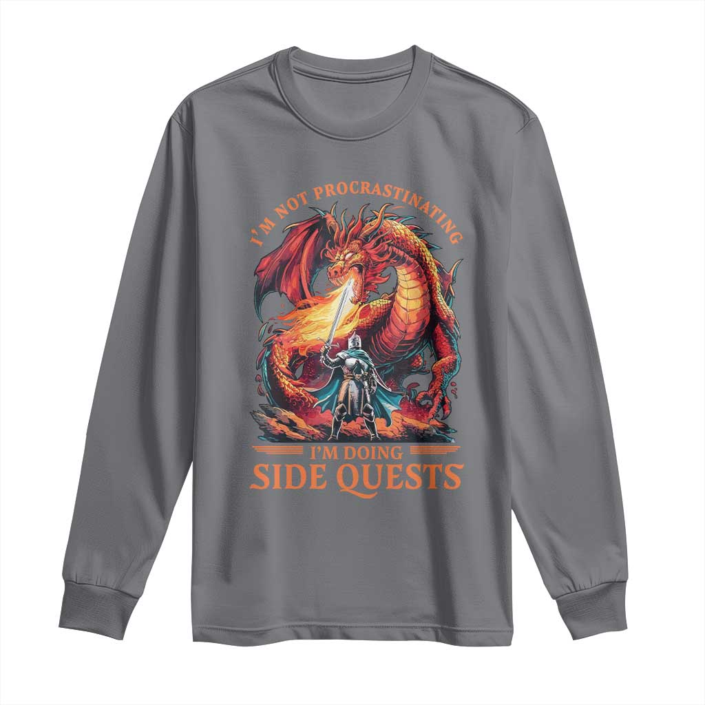 I’m Not Procrastinating I’m Doing Side Quests Long Sleeve Shirt Fantasy Gamer Humor Epic Dragon RPG Adventure - Wonder Print Shop