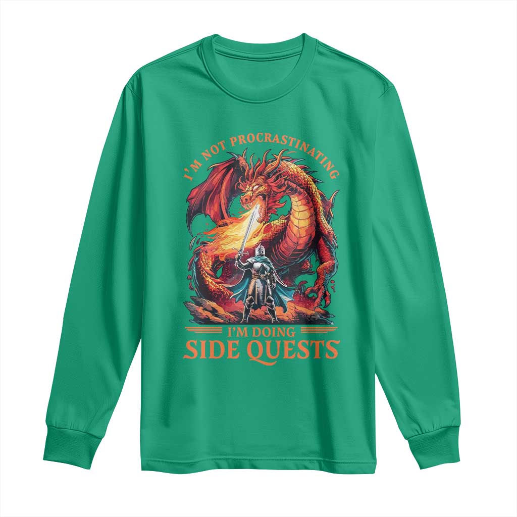 I’m Not Procrastinating I’m Doing Side Quests Long Sleeve Shirt Fantasy Gamer Humor Epic Dragon RPG Adventure - Wonder Print Shop