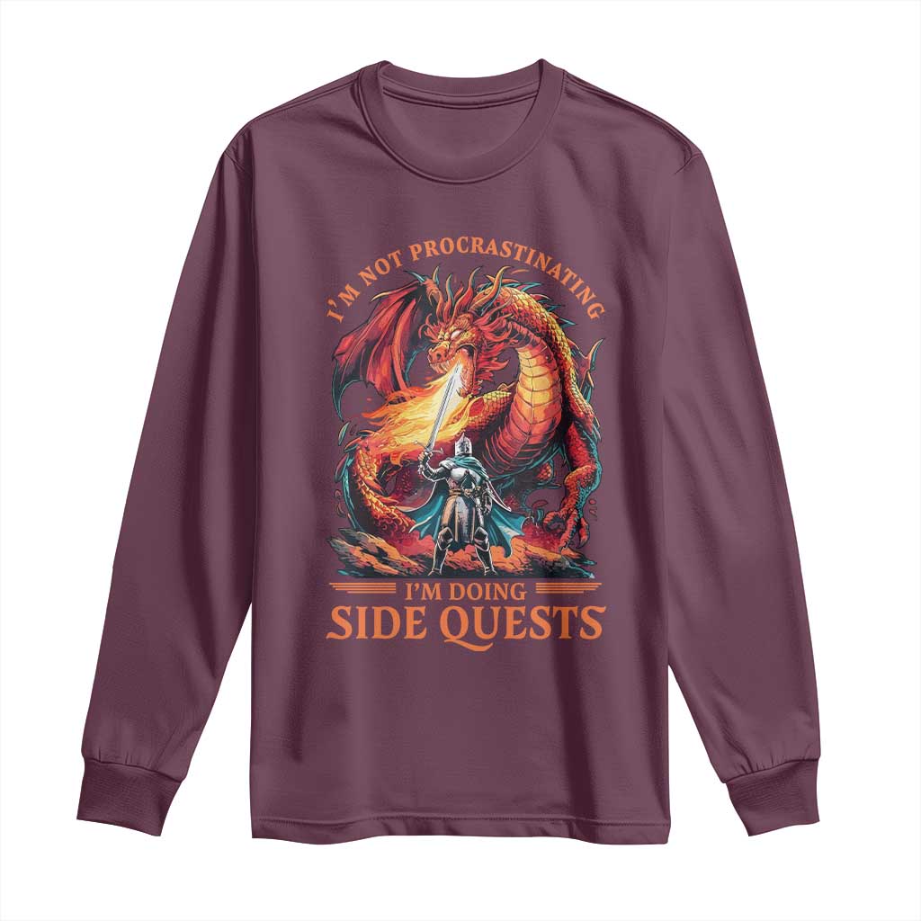 I’m Not Procrastinating I’m Doing Side Quests Long Sleeve Shirt Fantasy Gamer Humor Epic Dragon RPG Adventure - Wonder Print Shop