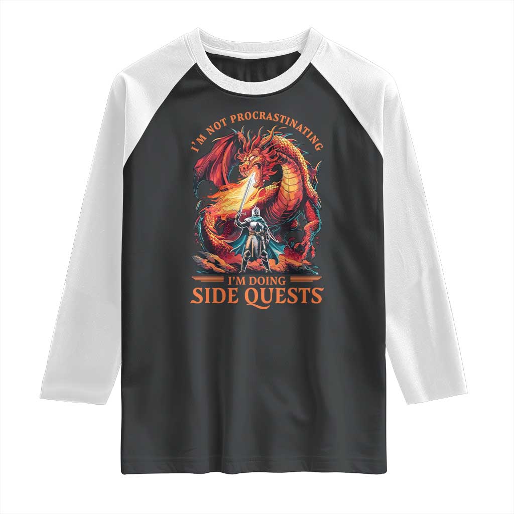 I’m Not Procrastinating I’m Doing Side Quests Raglan Shirt Fantasy Gamer Humor Epic Dragon RPG Adventure - Wonder Print Shop
