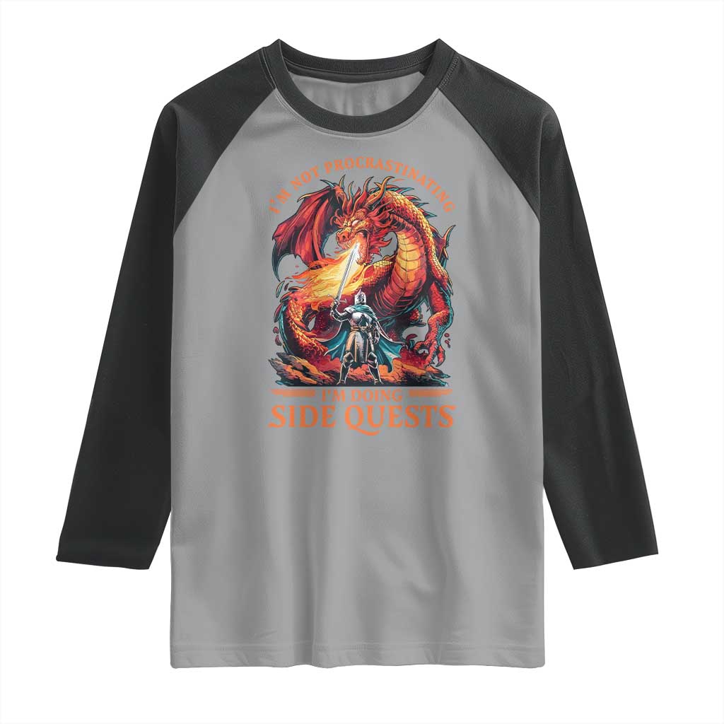 I’m Not Procrastinating I’m Doing Side Quests Raglan Shirt Fantasy Gamer Humor Epic Dragon RPG Adventure - Wonder Print Shop