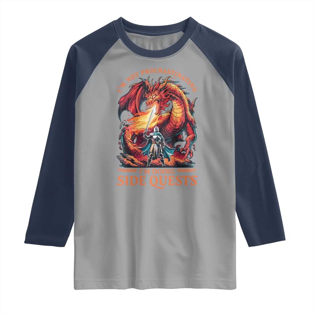I’m Not Procrastinating I’m Doing Side Quests Raglan Shirt Fantasy Gamer Humor Epic Dragon RPG Adventure - Wonder Print Shop