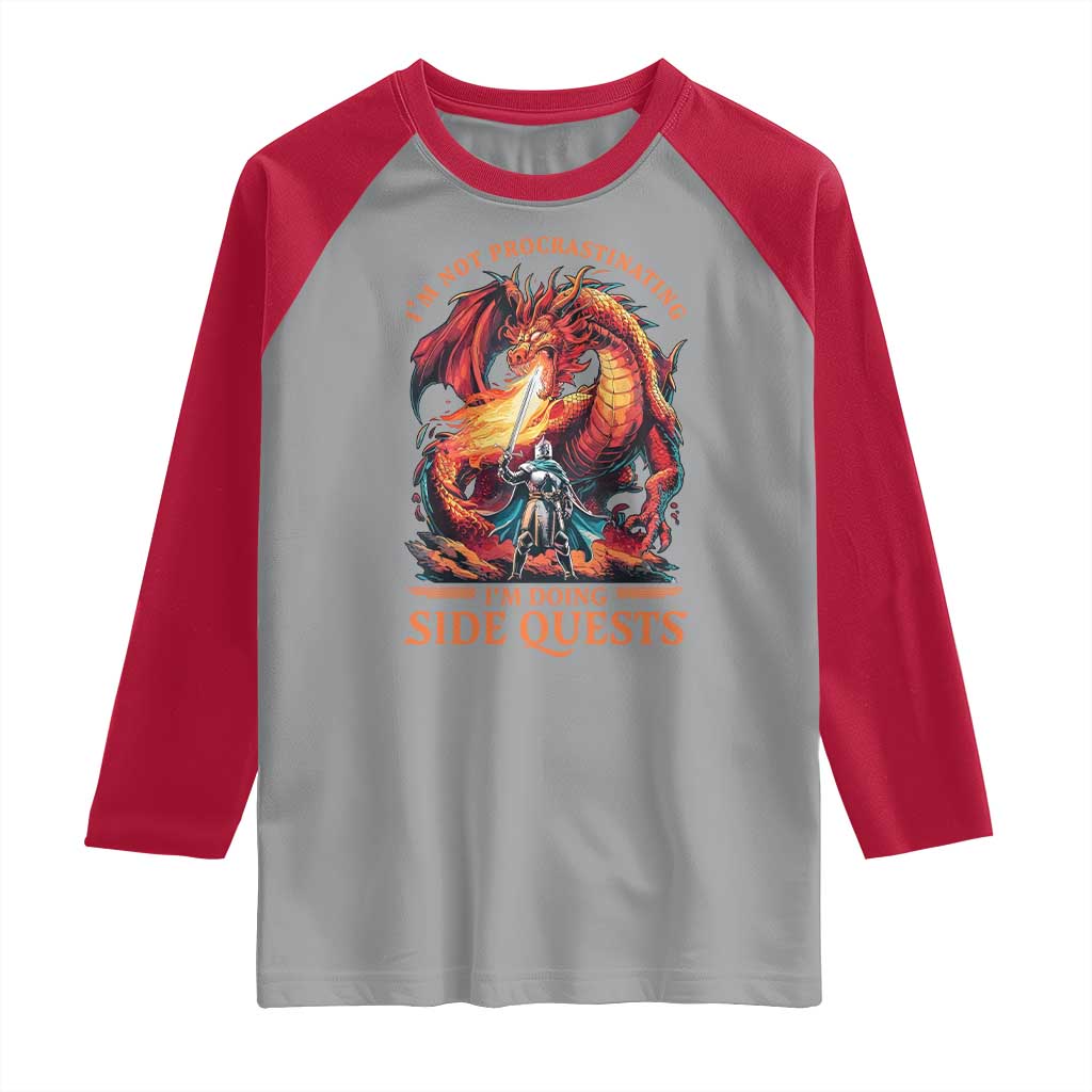 I’m Not Procrastinating I’m Doing Side Quests Raglan Shirt Fantasy Gamer Humor Epic Dragon RPG Adventure - Wonder Print Shop