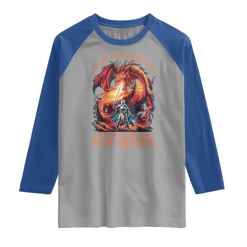 I’m Not Procrastinating I’m Doing Side Quests Raglan Shirt Fantasy Gamer Humor Epic Dragon RPG Adventure - Wonder Print Shop
