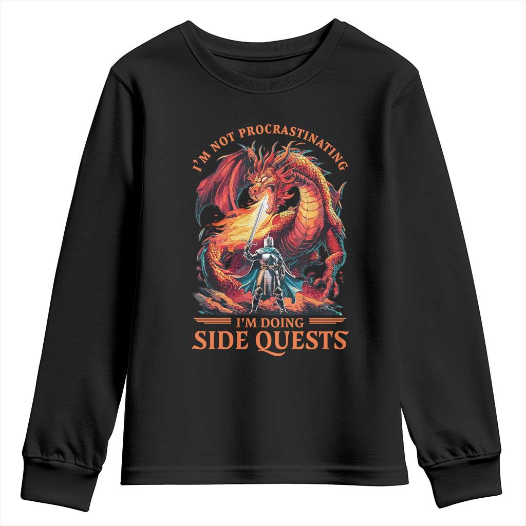 I’m Not Procrastinating I’m Doing Side Quests Youth Sweatshirt Fantasy Gamer Humor Epic Dragon RPG Adventure - Wonder Print Shop