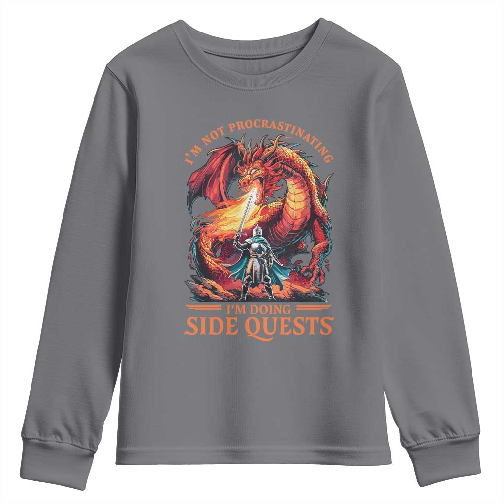 I’m Not Procrastinating I’m Doing Side Quests Youth Sweatshirt Fantasy Gamer Humor Epic Dragon RPG Adventure - Wonder Print Shop