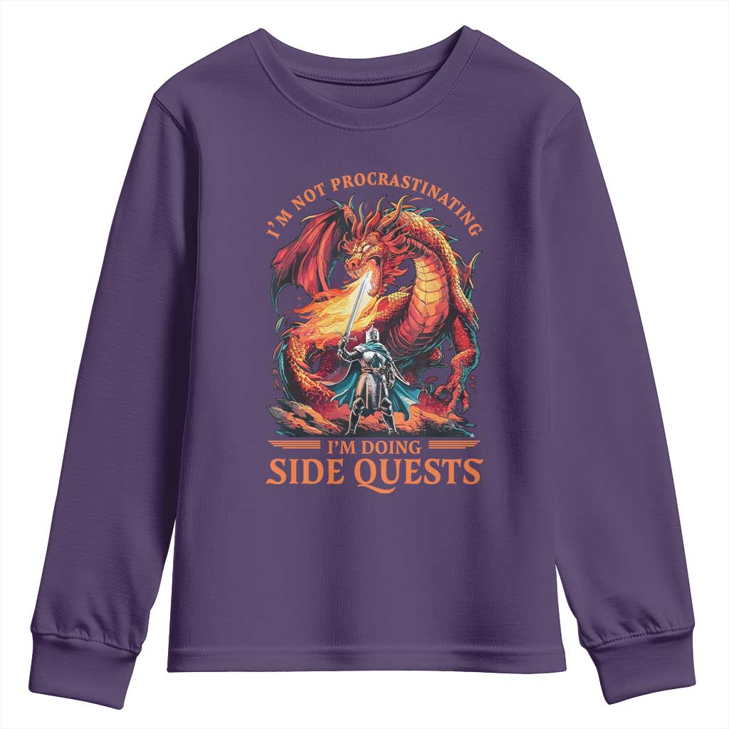 I’m Not Procrastinating I’m Doing Side Quests Youth Sweatshirt Fantasy Gamer Humor Epic Dragon RPG Adventure - Wonder Print Shop