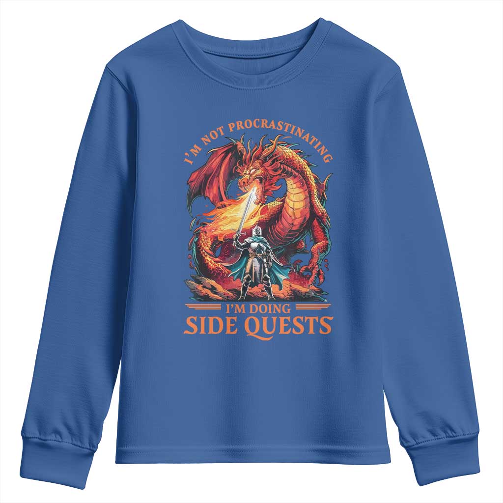I’m Not Procrastinating I’m Doing Side Quests Youth Sweatshirt Fantasy Gamer Humor Epic Dragon RPG Adventure - Wonder Print Shop