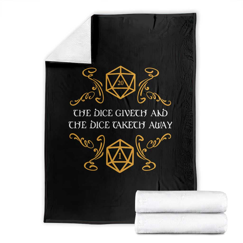 The Dice Giveth and the Dice Taketh Away RPG Quote Throw Blanket Classic Tabletop Dice Humor Fantasy Roleplay Fans - Wonder Print Shop
