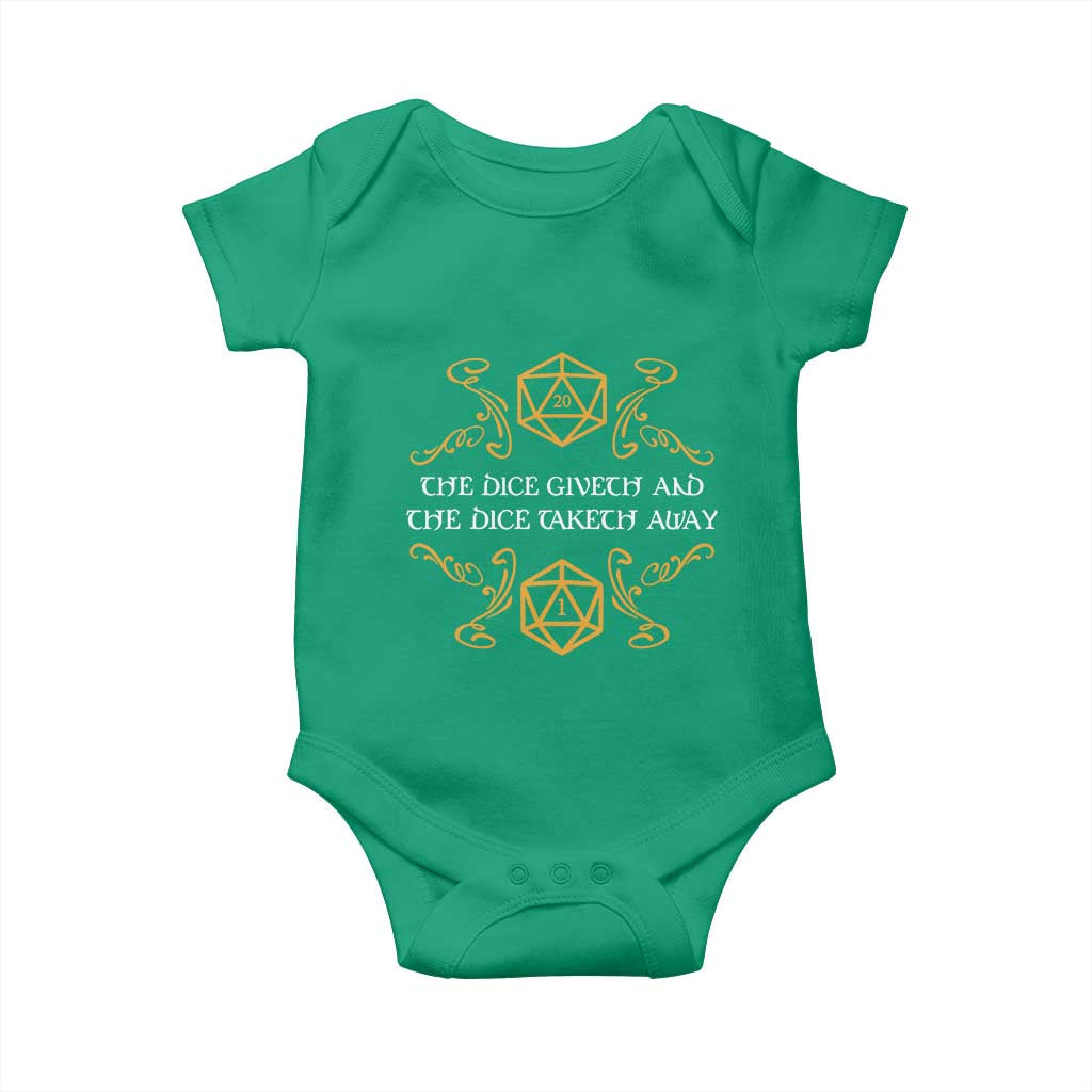 The Dice Giveth and the Dice Taketh Away RPG Quote Baby Onesie Classic Tabletop Dice Humor Fantasy Roleplay Fans - Wonder Print Shop