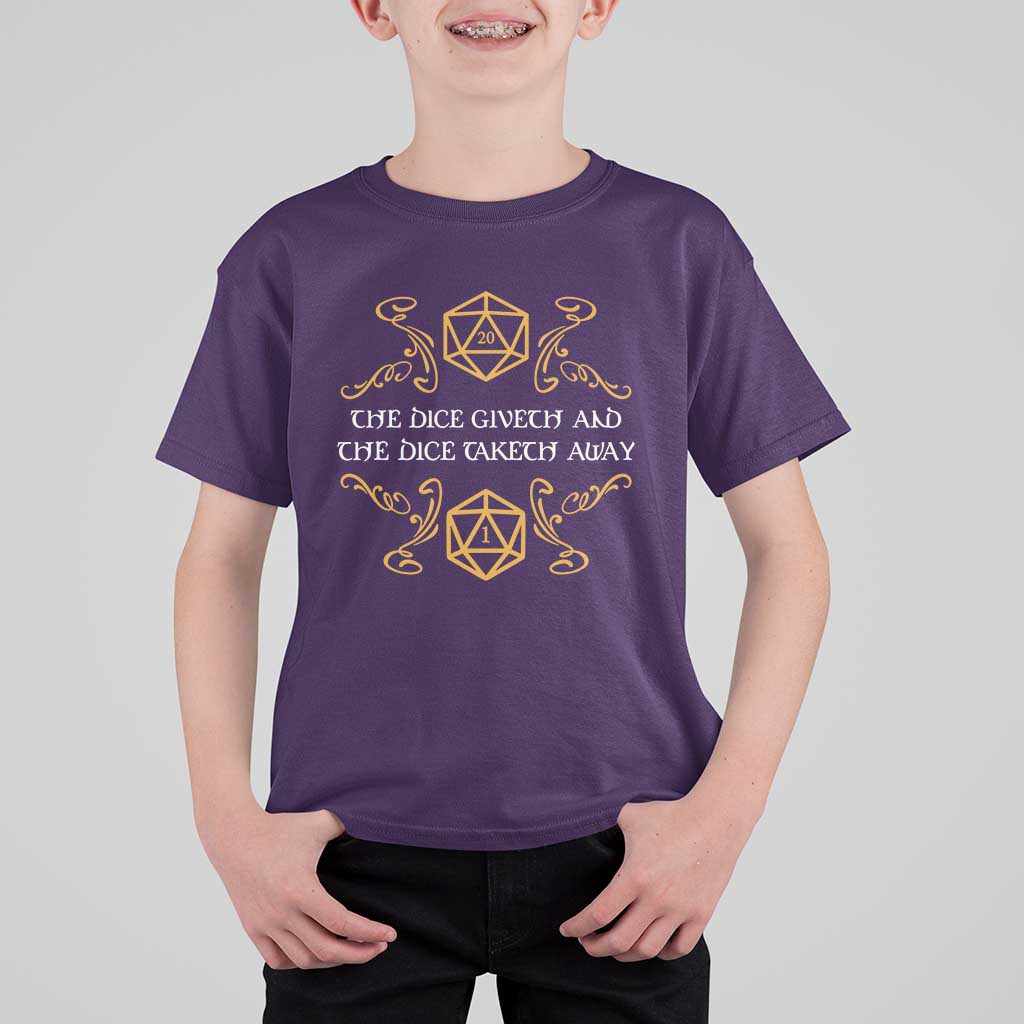 The Dice Giveth and the Dice Taketh Away RPG Quote T Shirt For Kid Classic Tabletop Dice Humor Fantasy Roleplay Fans - Wonder Print Shop