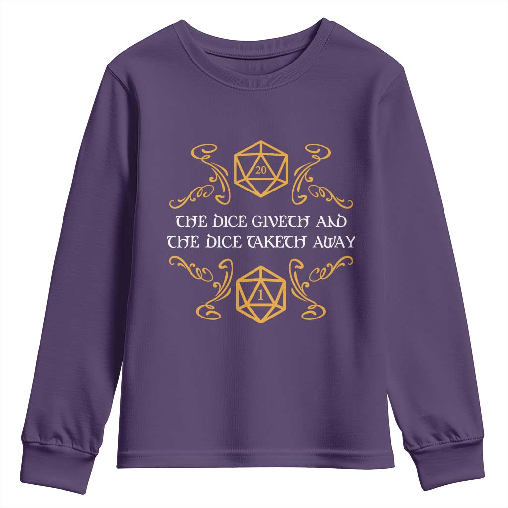 The Dice Giveth and the Dice Taketh Away RPG Quote Youth Sweatshirt Classic Tabletop Dice Humor Fantasy Roleplay Fans - Wonder Print Shop