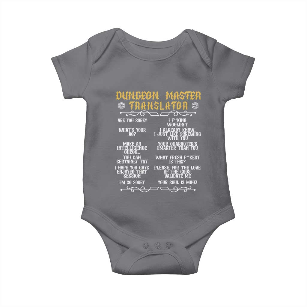 Dungeon Master Translator RPG Humor Baby Onesie Sarcastic Tabletop Roleplay Game Masters and Players - Wonder Print Shop