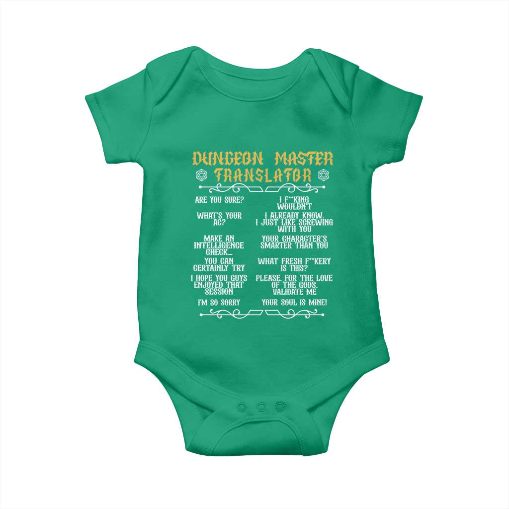 Dungeon Master Translator RPG Humor Baby Onesie Sarcastic Tabletop Roleplay Game Masters and Players - Wonder Print Shop