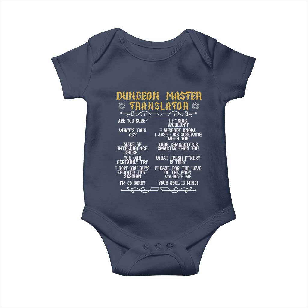 Dungeon Master Translator RPG Humor Baby Onesie Sarcastic Tabletop Roleplay Game Masters and Players - Wonder Print Shop