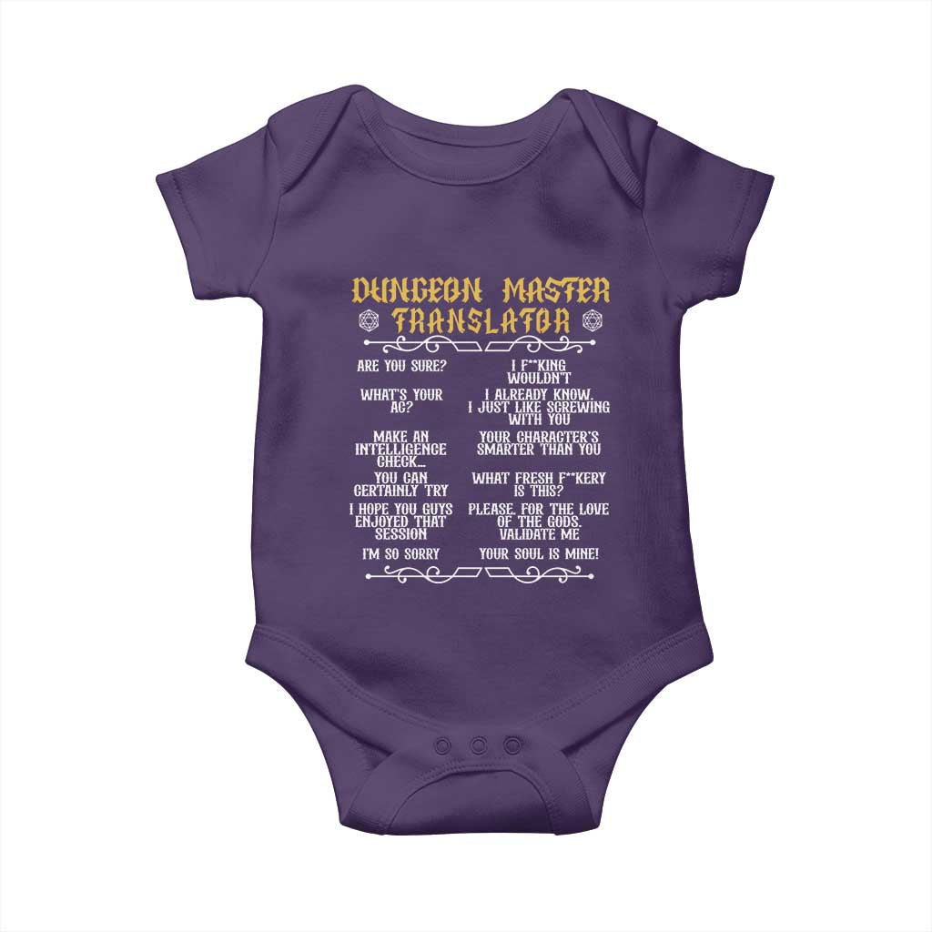 Dungeon Master Translator RPG Humor Baby Onesie Sarcastic Tabletop Roleplay Game Masters and Players - Wonder Print Shop