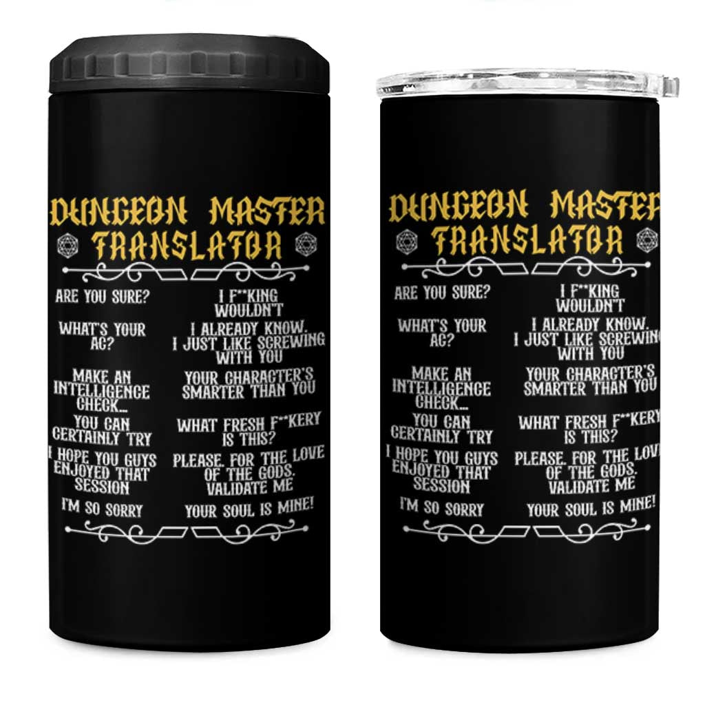 Dungeon Master Translator RPG Humor 4 in 1 Can Cooler Tumbler Sarcastic Tabletop Roleplay Game Masters and Players - Wonder Print Shop