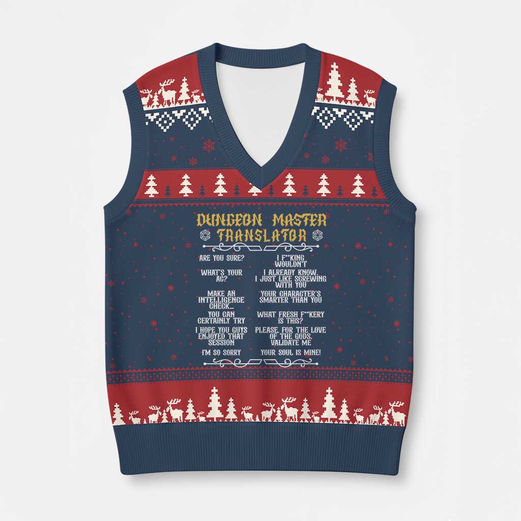 Dungeon Master Translator RPG Humor V-Neck Knit Sweater Vest Sarcastic Tabletop Roleplay Game Masters and Players - Wonder Print Shop