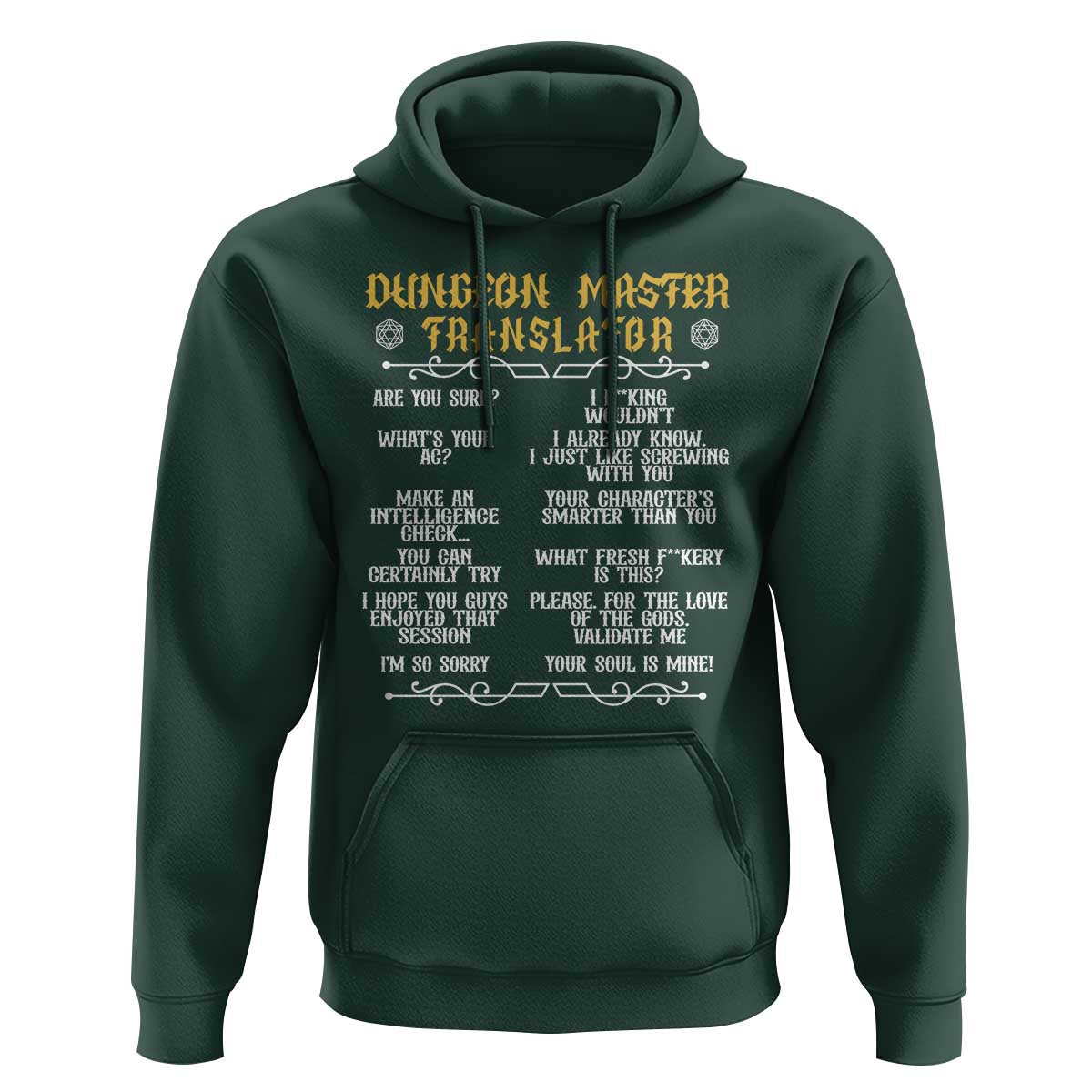 Dungeon Master Translator RPG Humor Hoodie Sarcastic Tabletop Roleplay Game Masters and Players - Wonder Print Shop