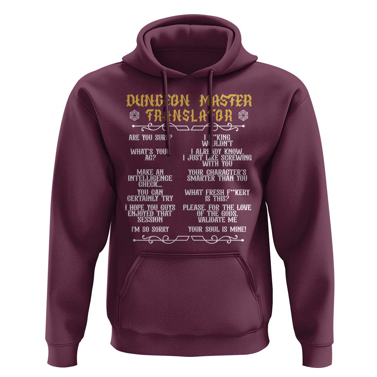 Dungeon Master Translator RPG Humor Hoodie Sarcastic Tabletop Roleplay Game Masters and Players - Wonder Print Shop
