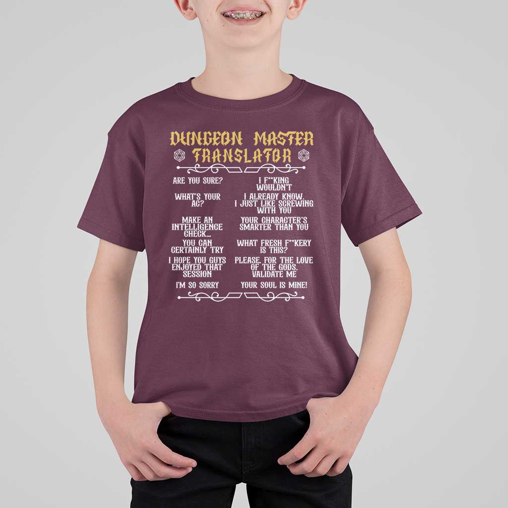 Dungeon Master Translator RPG Humor T Shirt For Kid Sarcastic Tabletop Roleplay Game Masters and Players - Wonder Print Shop