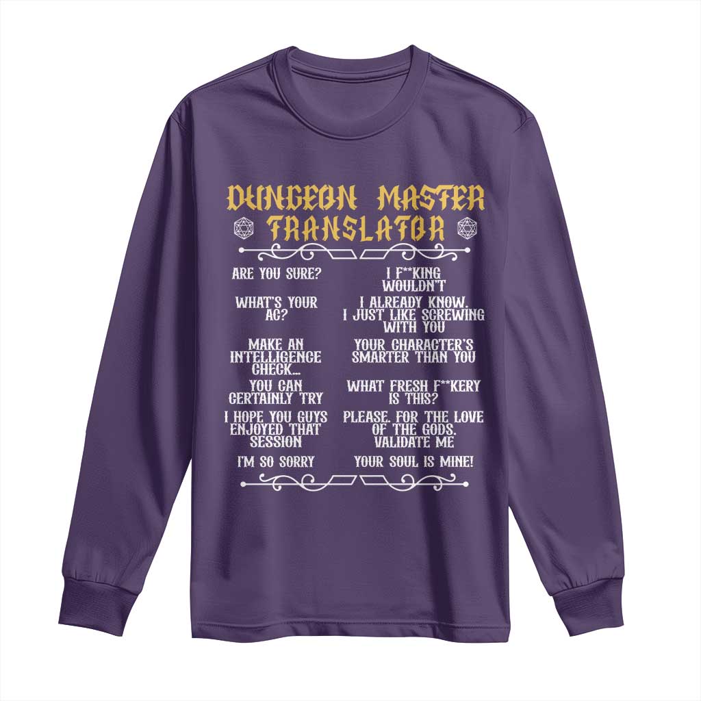 Dungeon Master Translator RPG Humor Long Sleeve Shirt Sarcastic Tabletop Roleplay Game Masters and Players - Wonder Print Shop