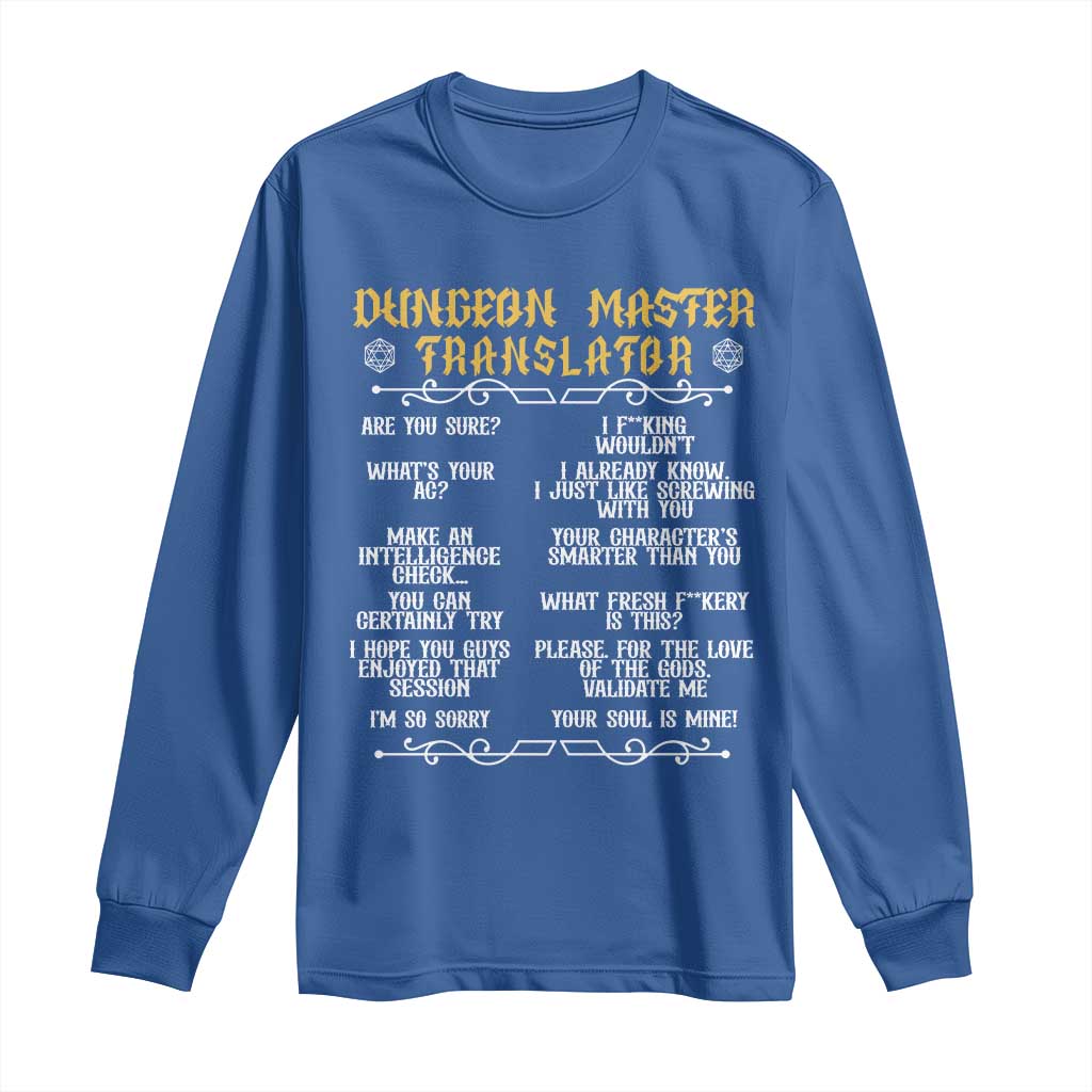 Dungeon Master Translator RPG Humor Long Sleeve Shirt Sarcastic Tabletop Roleplay Game Masters and Players - Wonder Print Shop