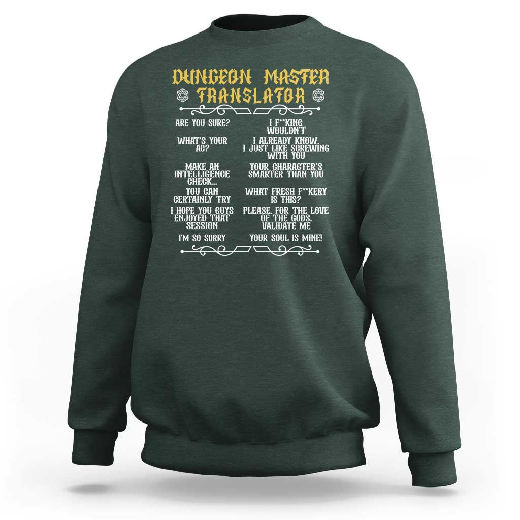 Dungeon Master Translator RPG Humor Sweatshirt Sarcastic Tabletop Roleplay Game Masters and Players - Wonder Print Shop