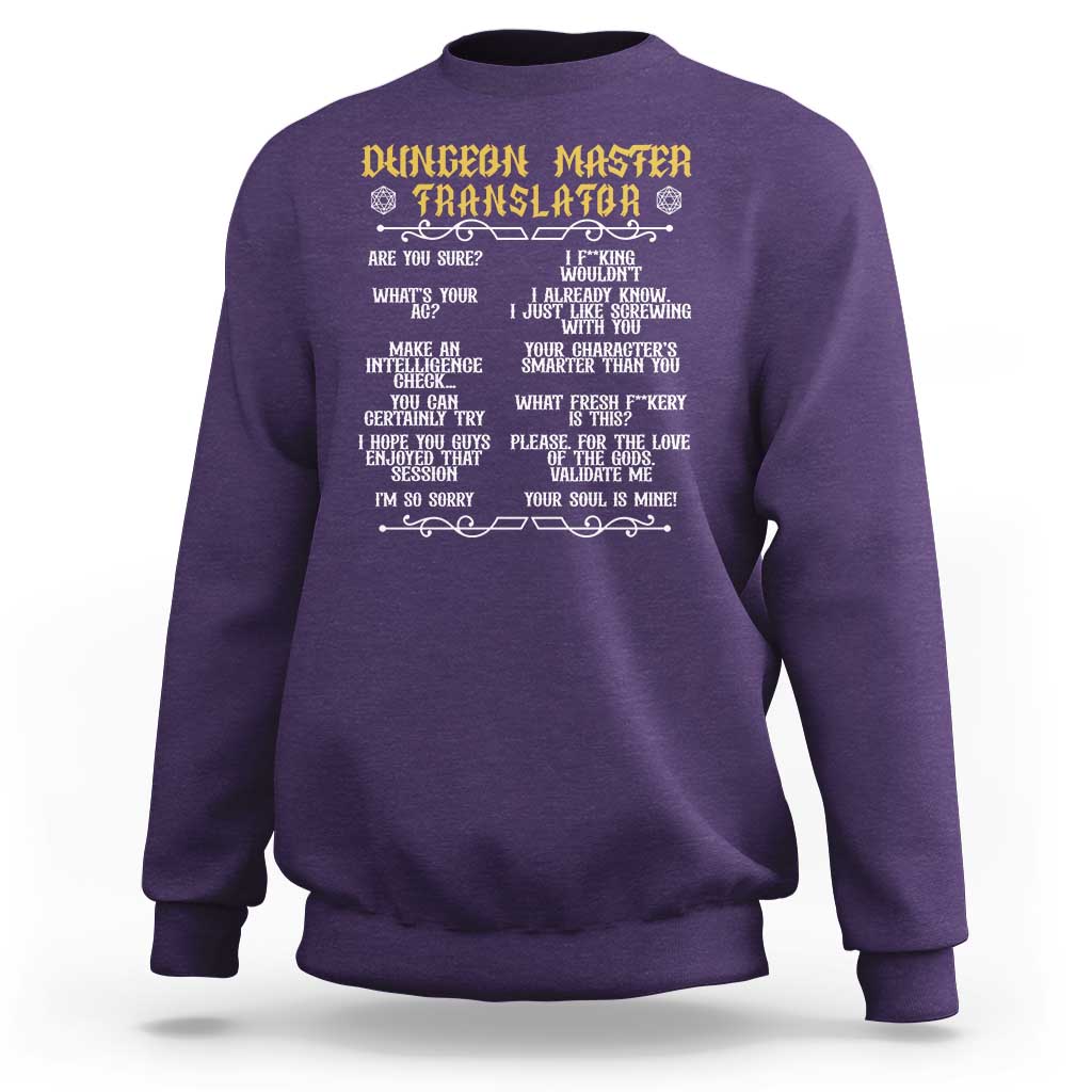 Dungeon Master Translator RPG Humor Sweatshirt Sarcastic Tabletop Roleplay Game Masters and Players - Wonder Print Shop