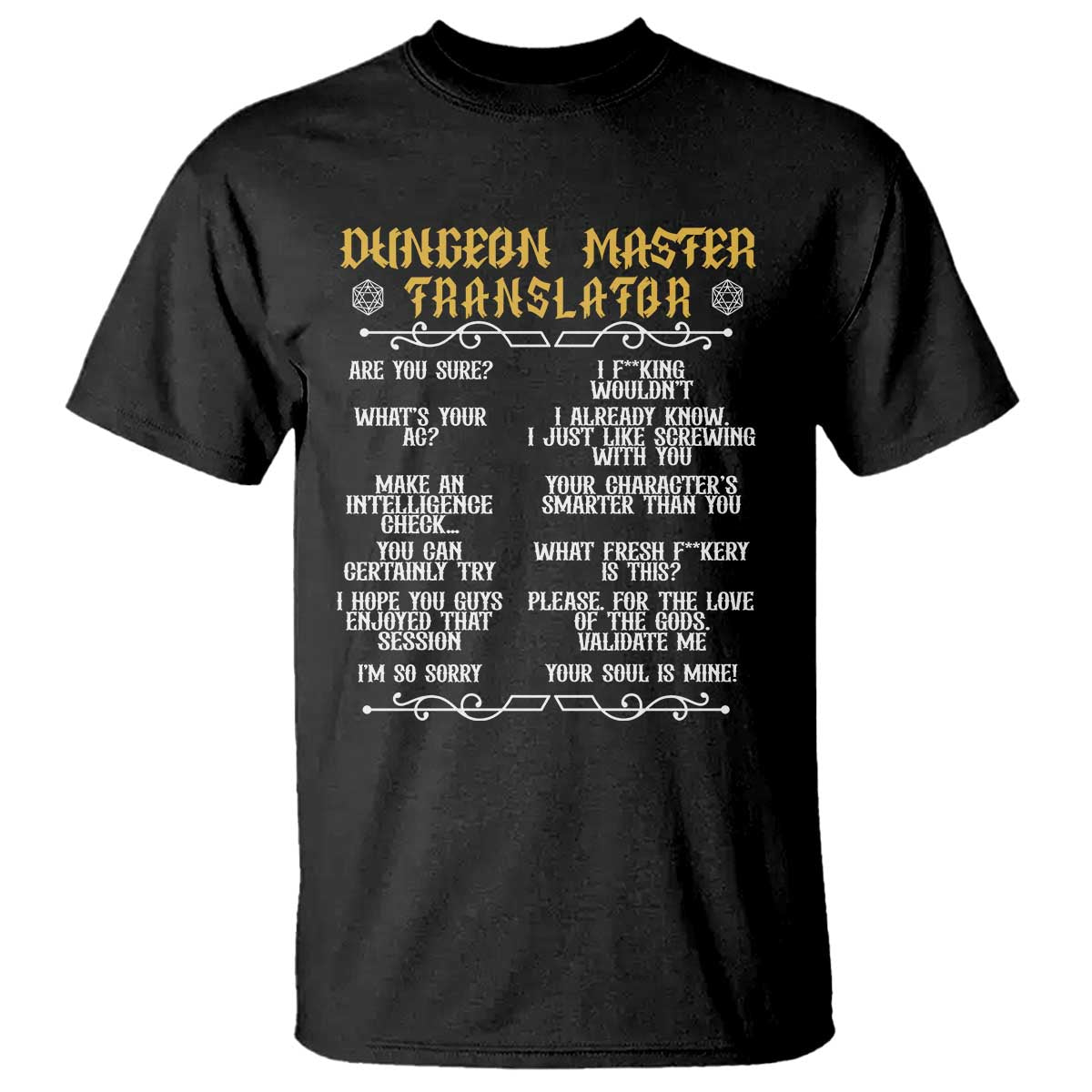 Dungeon Master Translator RPG Humor T Shirt Sarcastic Tabletop Roleplay Game Masters and Players - Wonder Print Shop