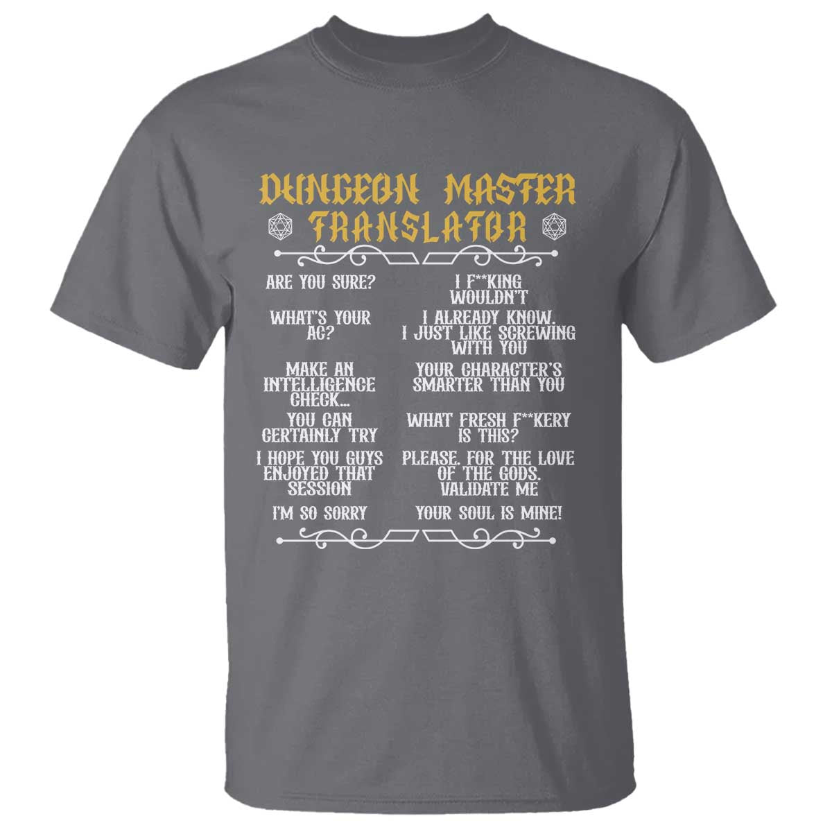 Dungeon Master Translator RPG Humor T Shirt Sarcastic Tabletop Roleplay Game Masters and Players - Wonder Print Shop