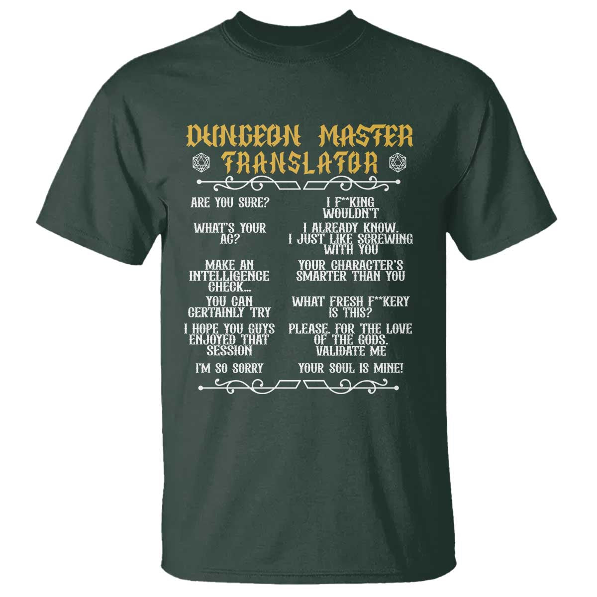 Dungeon Master Translator RPG Humor T Shirt Sarcastic Tabletop Roleplay Game Masters and Players - Wonder Print Shop