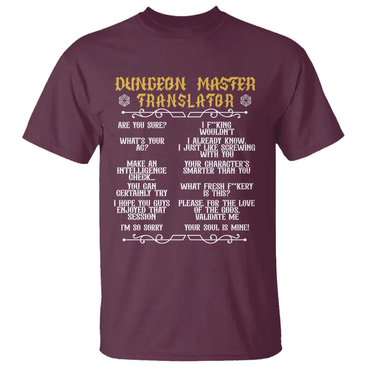 Dungeon Master Translator RPG Humor T Shirt Sarcastic Tabletop Roleplay Game Masters and Players - Wonder Print Shop