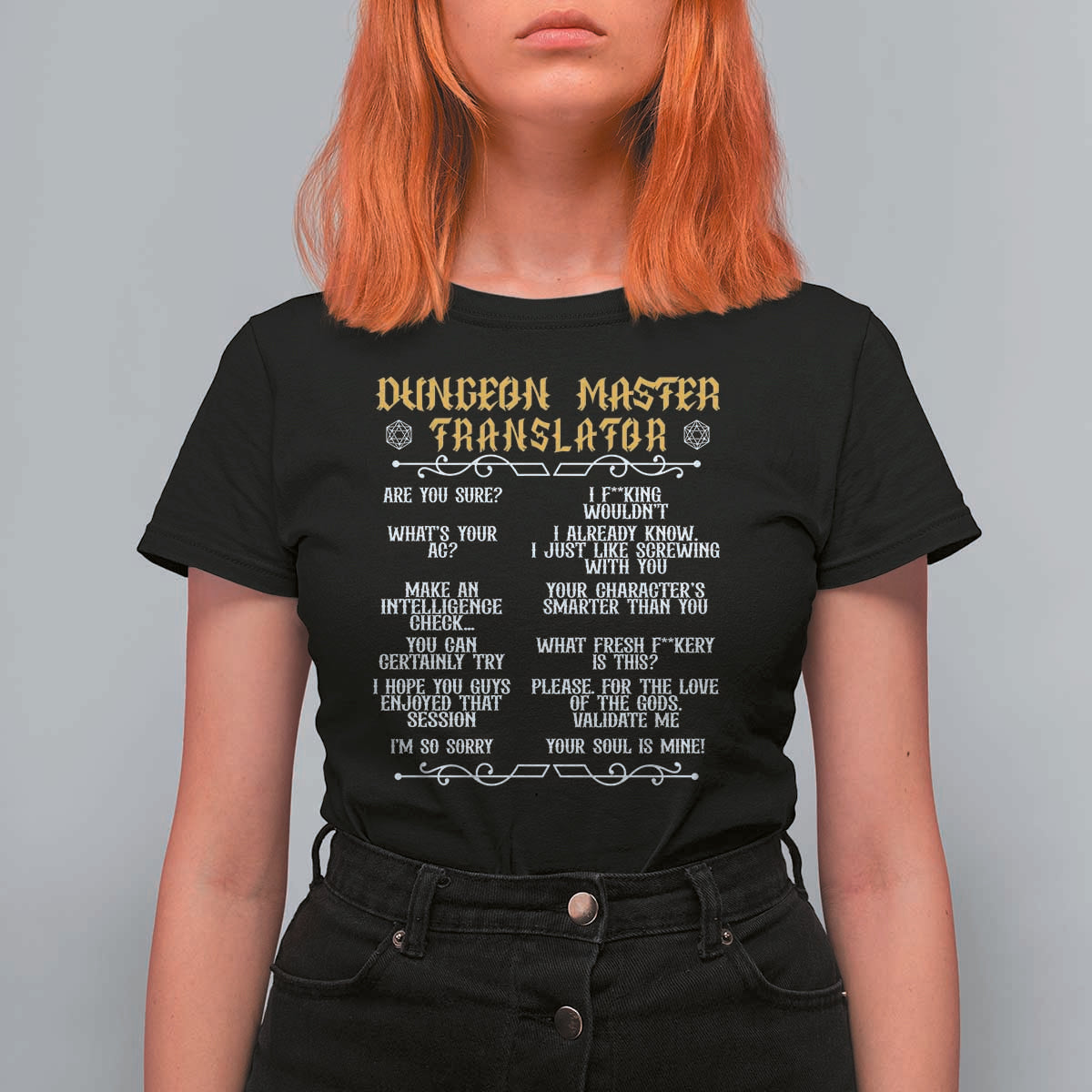 Dungeon Master Translator RPG Humor T Shirt For Women Sarcastic Tabletop Roleplay Game Masters and Players - Wonder Print Shop