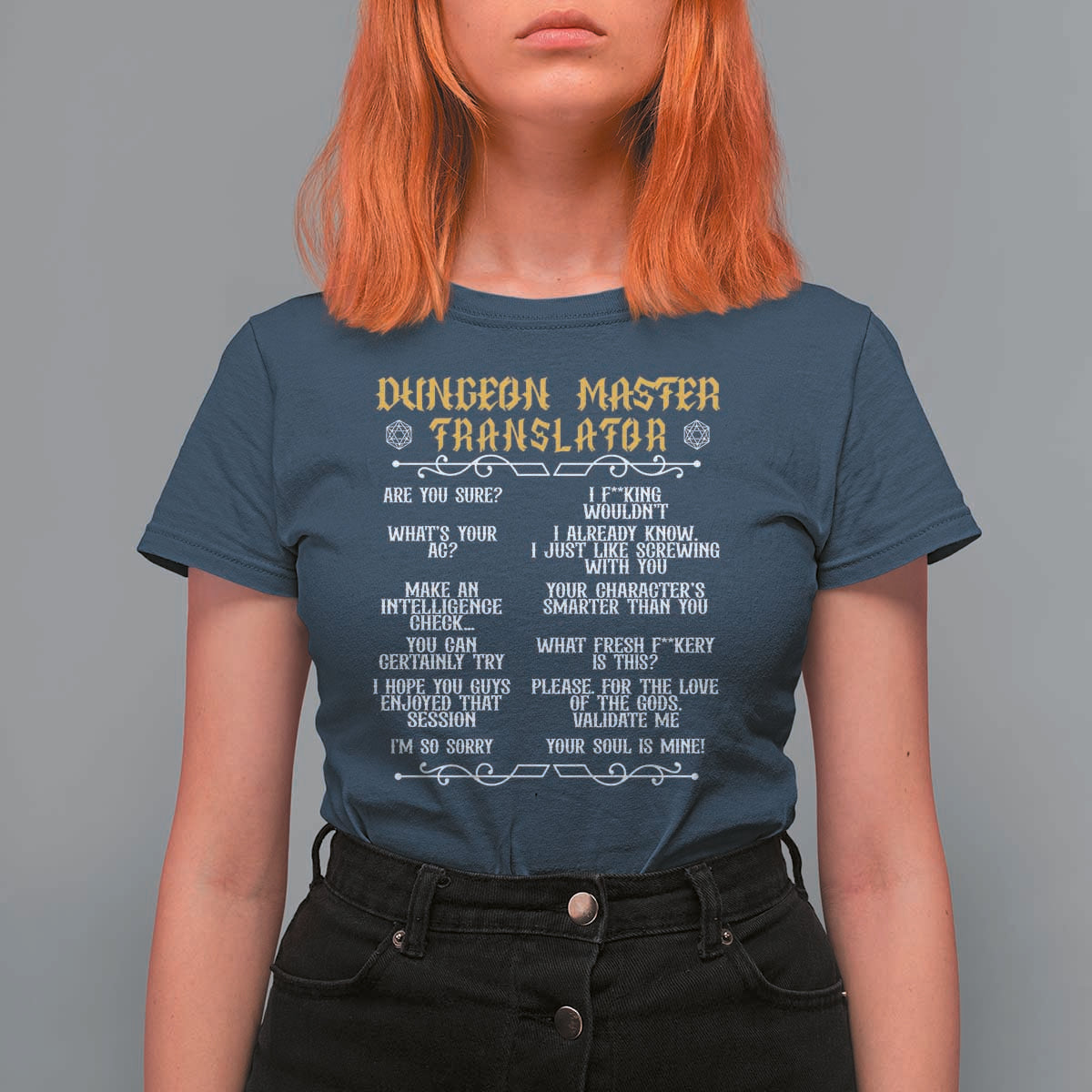 Dungeon Master Translator RPG Humor T Shirt For Women Sarcastic Tabletop Roleplay Game Masters and Players - Wonder Print Shop