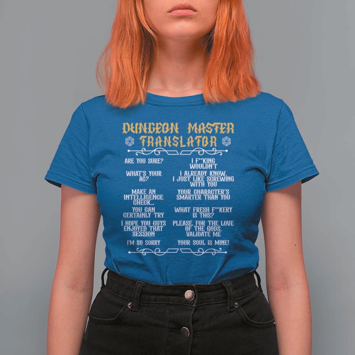 Dungeon Master Translator RPG Humor T Shirt For Women Sarcastic Tabletop Roleplay Game Masters and Players - Wonder Print Shop