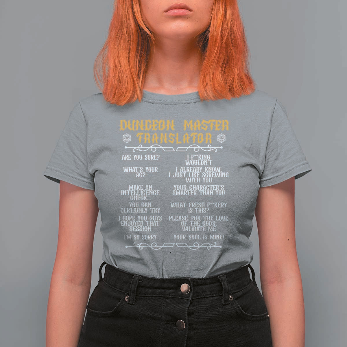 Dungeon Master Translator RPG Humor T Shirt For Women Sarcastic Tabletop Roleplay Game Masters and Players - Wonder Print Shop