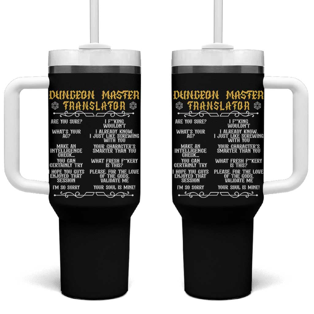 Dungeon Master Translator RPG Humor Tumbler With Handle Sarcastic Tabletop Roleplay Game Masters and Players - Wonder Print Shop