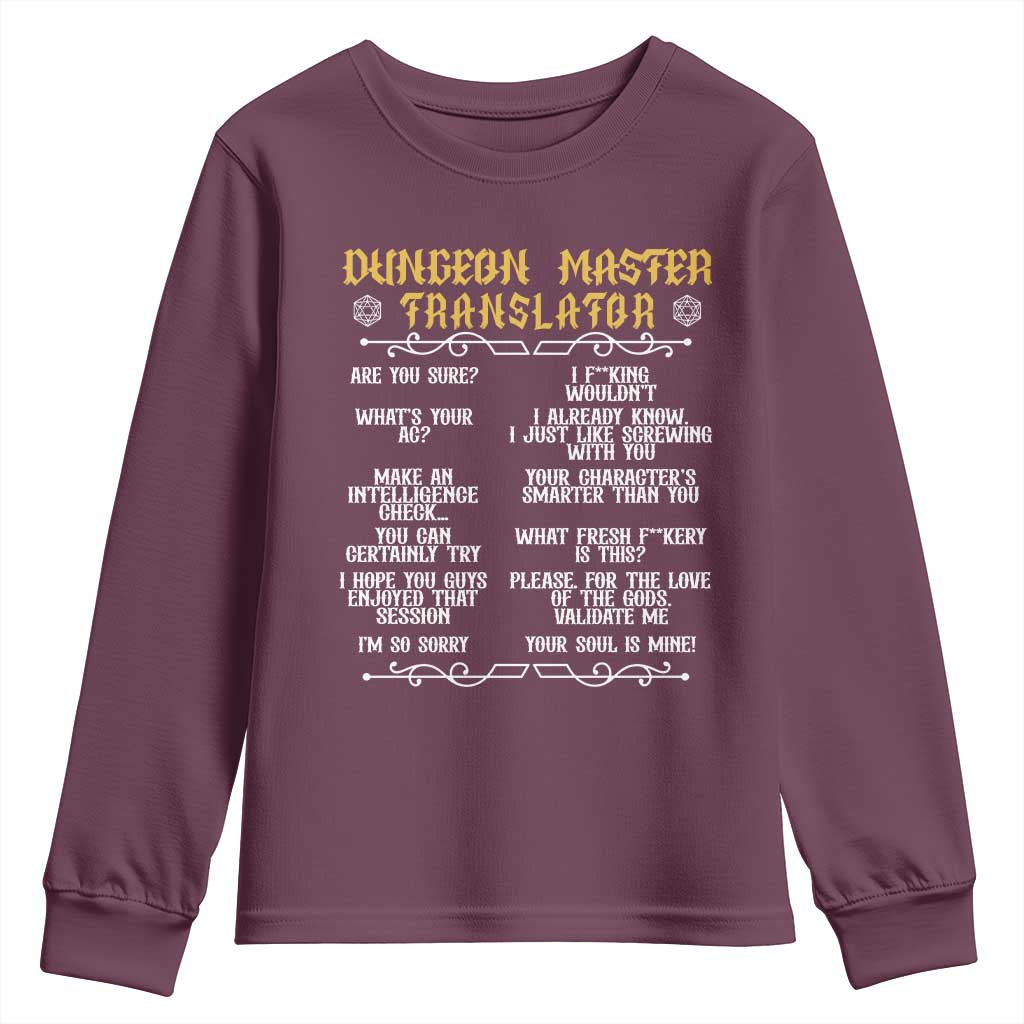 Dungeon Master Translator RPG Humor Youth Sweatshirt Sarcastic Tabletop Roleplay Game Masters and Players - Wonder Print Shop