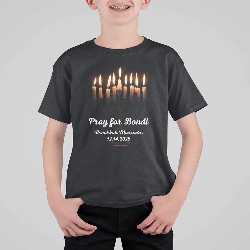 Pray for Bondi Australia Hanukkah Dec 14 2025 T Shirt For Kid Menorah Lights Jewish Faith Memorial - Wonder Print Shop