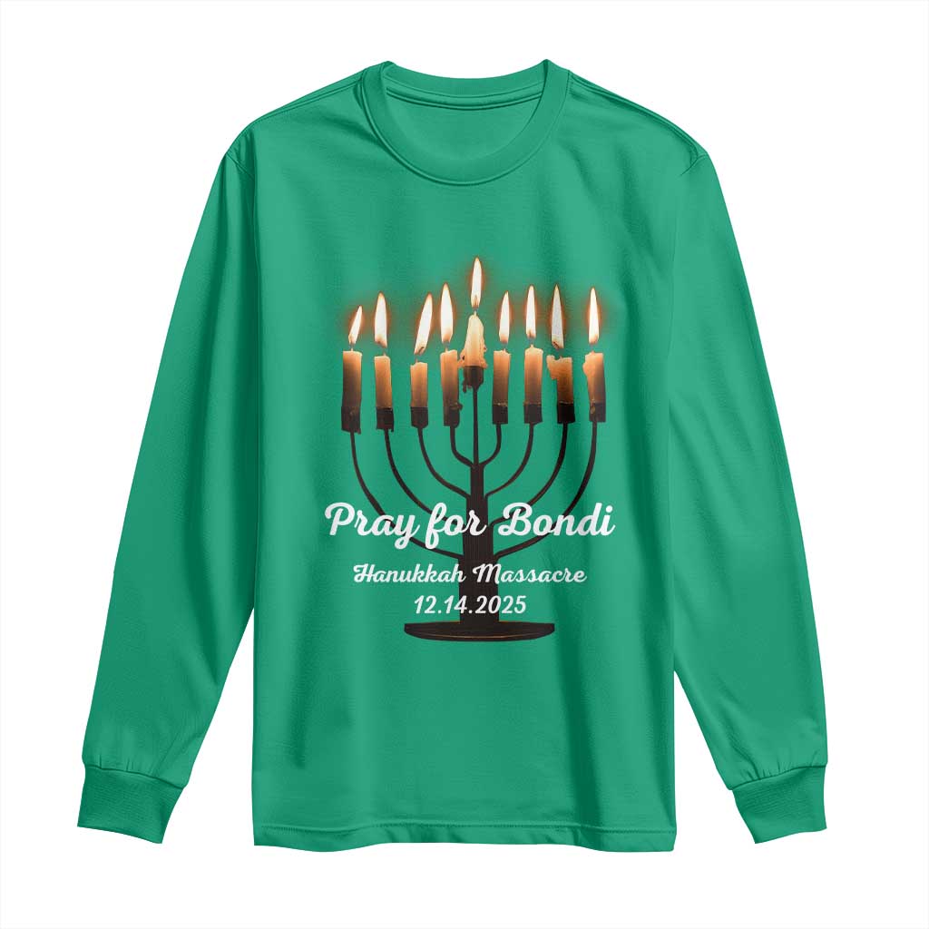 Pray for Bondi Australia Hanukkah Dec 14 2025 Long Sleeve Shirt Menorah Lights Jewish Faith Memorial - Wonder Print Shop